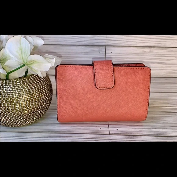 Sold Michael Kors Tangerine  Orange Bifold Leather Wallet  & Change Purse - Picture 5 of 11